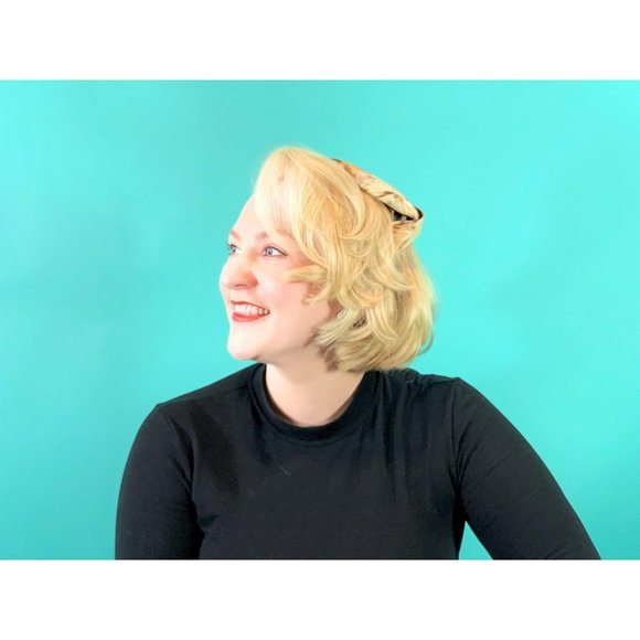 Vintage 1950s Floral Cap Brown Printed Round Hat - Picture 5 of 10